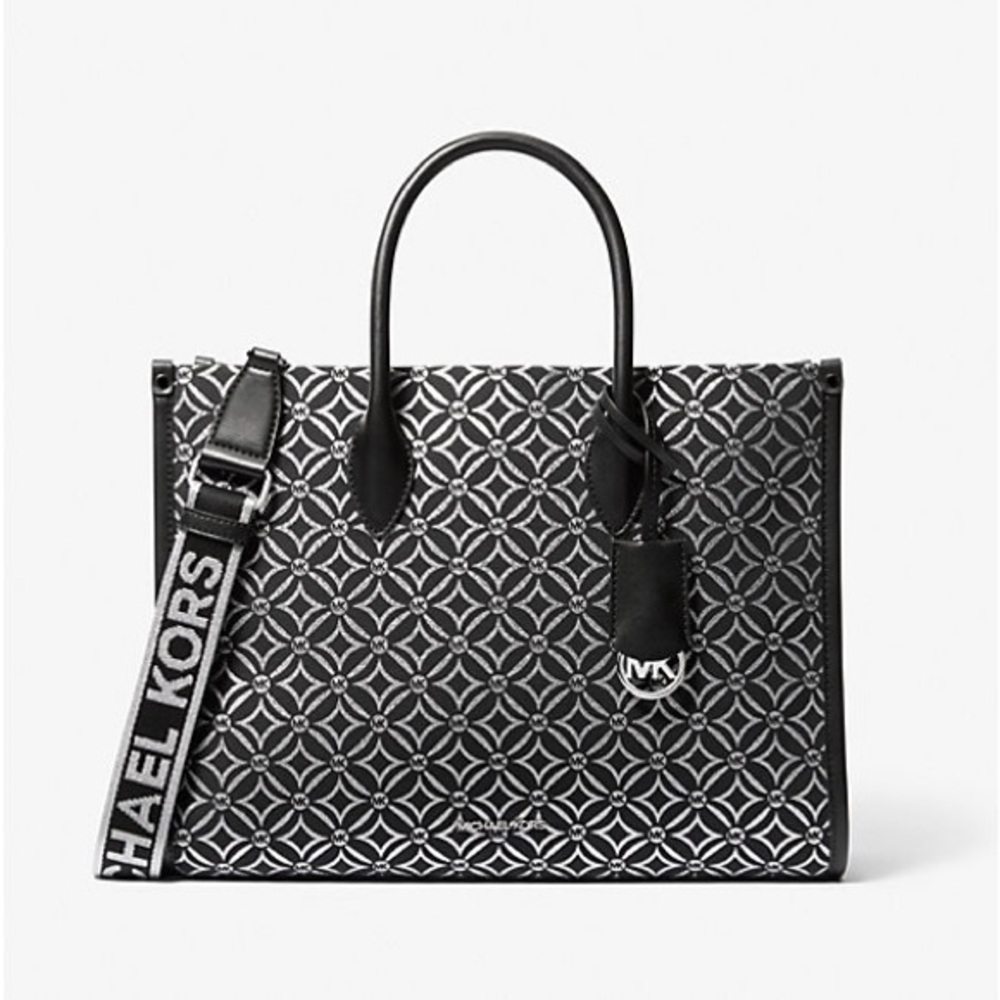 Mirella Medium Metallic Logo Jacquard Tote Bag